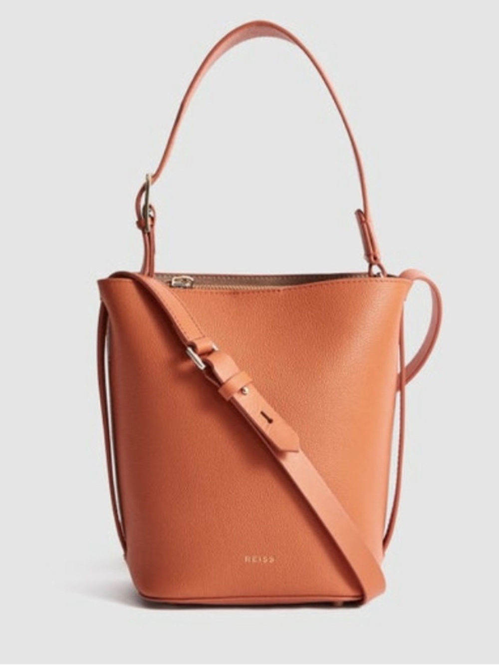 Reiss Hudson leather mini bucket bag in moroccan flame (orange) NWT